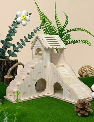 Climbing Ladder and Slide Wooden Hide Hut for Other Small Animals House