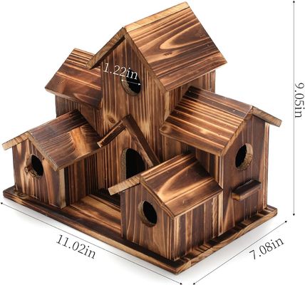 Push-up Closure 6 Hole Handmade Natural Wooden Bird House for Hanging Outdoors Spot