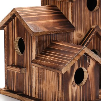 Push-up Closure 6 Hole Handmade Natural Wooden Bird House for Hanging Outdoors Spot
