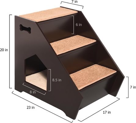 Wooden Pet Stairs w 3 Nonslip Steps and Built-in House Perfect for Dogs Cats Short Pets