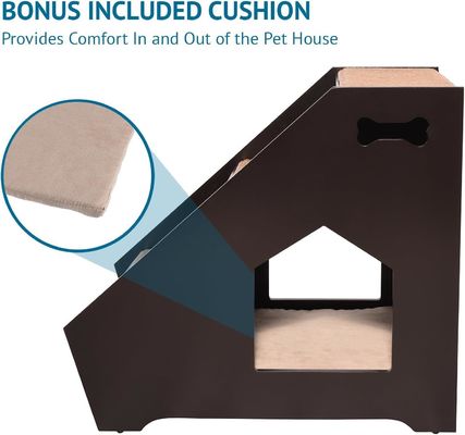 Wooden Pet Stairs w 3 Nonslip Steps and Built-in House Perfect for Dogs Cats Short Pets