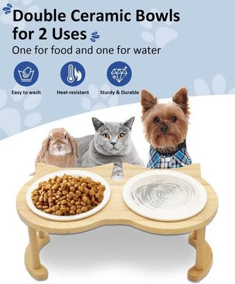 Adjustable Wood Pet Food Bowl Stand for Not Applicable Power Source and Pet Feeders