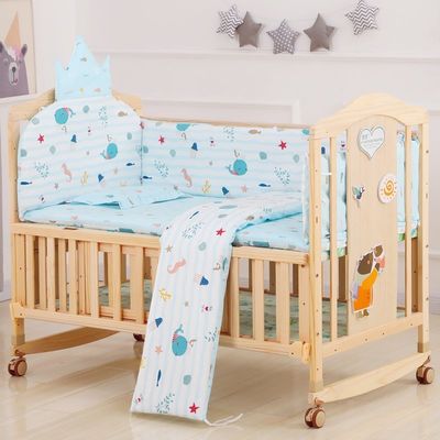 Gift Craft Industrial Solid Wood Kids Cribs Convertible Toddler Sleeping Bed Swing Rocking