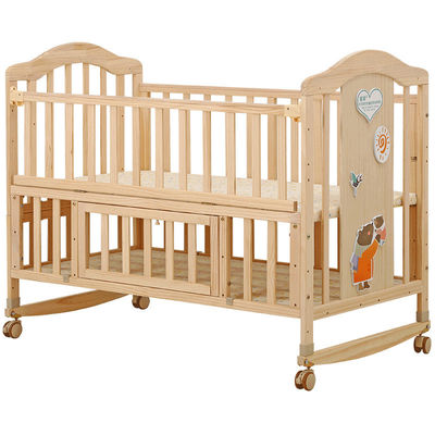 Gift Craft Industrial Solid Wood Kids Cribs Convertible Toddler Sleeping Bed Swing Rocking