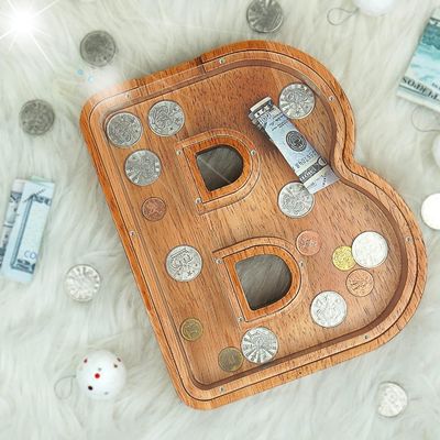 Wooden Alphabet Acrylic Letter Money Box Printing burned Large Letter Piggy Banks For Kids