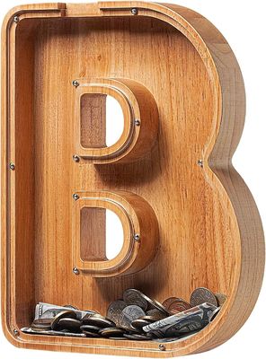 Wooden Alphabet Acrylic Letter Money Box Printing burned Large Letter Piggy Banks For Kids