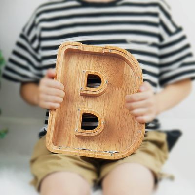 Wooden Alphabet Acrylic Letter Money Box Printing burned Large Letter Piggy Banks For Kids