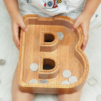 Wooden Alphabet Acrylic Letter Money Box Printing burned Large Letter Piggy Banks For Kids