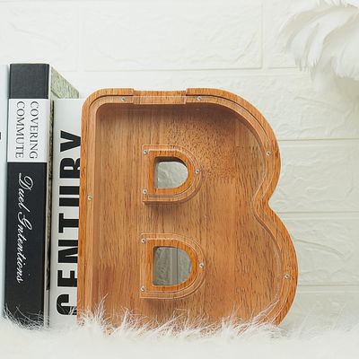 Wooden Alphabet Acrylic Letter Money Box Printing burned Large Letter Piggy Banks For Kids