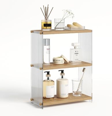 Metal and Wooden 3 Tier Standing Vanity Shelf Countertop Bathroom Storage for Bedroom