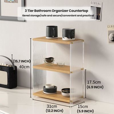 Metal and Wooden 3 Tier Standing Vanity Shelf Countertop Bathroom Storage for Bedroom