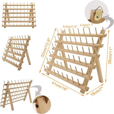 Wooden Thread Rack for Organizing Embroidery Quilting and Sewing Threads in Living Room