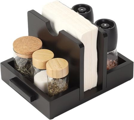 2024 Design American Style Wooden Napkin Holder for Table to Store Salt and Pepper Shakers