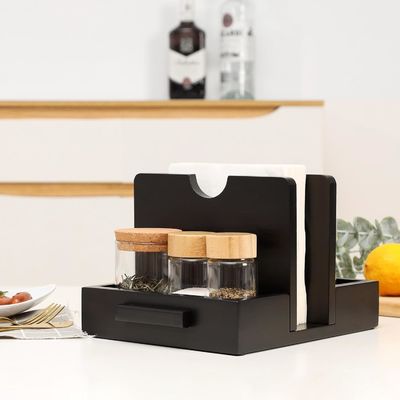 2024 Design American Style Wooden Napkin Holder for Table to Store Salt and Pepper Shakers