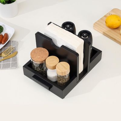 2024 Design American Style Wooden Napkin Holder for Table to Store Salt and Pepper Shakers