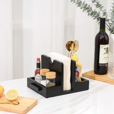 2024 Design American Style Wooden Napkin Holder for Table to Store Salt and Pepper Shakers
