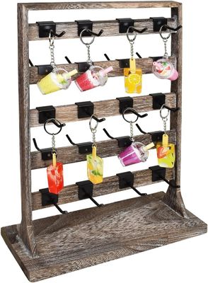 Home Theme Earring Card Display Holder Stand with Wooden Jewelry Display Rack and Hooks