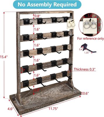 Home Theme Earring Card Display Holder Stand with Wooden Jewelry Display Rack and Hooks