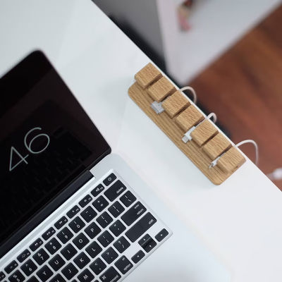 Silk-Screen Printed Wooden Cable and Charger Organizer for Square Table Charger Holder