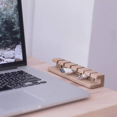 Silk-Screen Printed Wooden Cable and Charger Organizer for Square Table Charger Holder