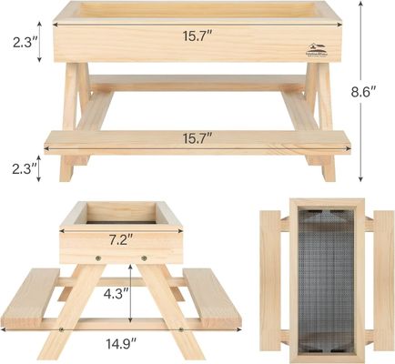 Handmade Chickenic Table Wooden Picnic Table for Pet Bowls Feeders and Small Animals