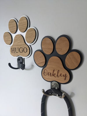 Unfinished Birch Wood Dog Paw Print Lead Holder Personalized Pill Storage for Dog Buffs