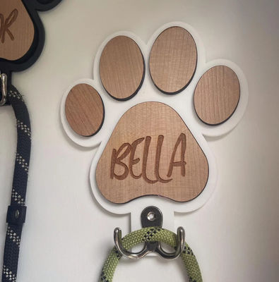 Unfinished Birch Wood Dog Paw Print Lead Holder Personalized Pill Storage for Dog Buffs