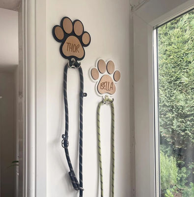 Unfinished Birch Wood Dog Paw Print Lead Holder Personalized Pill Storage for Dog Buffs