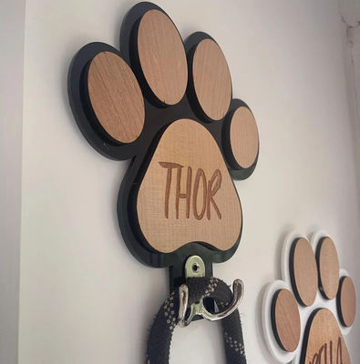 Unfinished Birch Wood Dog Paw Print Lead Holder Personalized Pill Storage for Dog Buffs