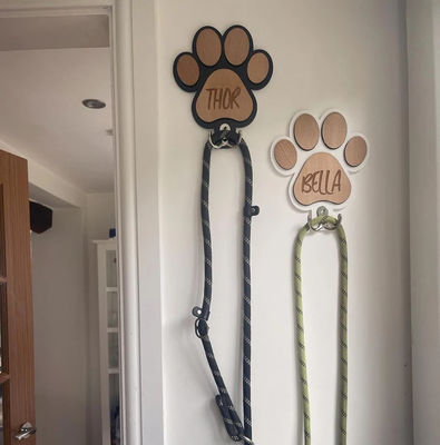 Unfinished Birch Wood Dog Paw Print Lead Holder Personalized Pill Storage for Dog Buffs