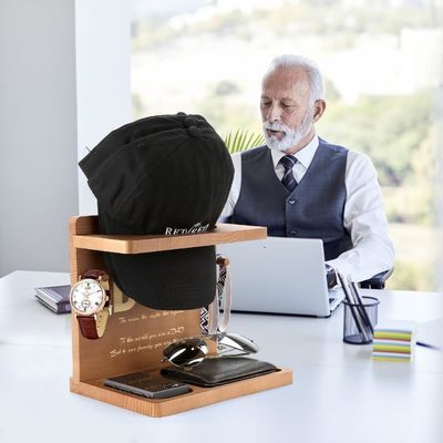 Wooden Plain Color Hat Display Stand for Home Office Organizer and Dad Birthday Gifts