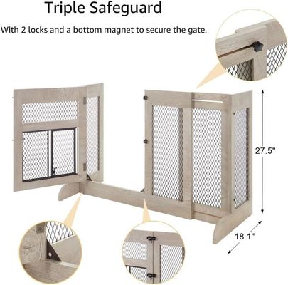 High Quantity Wooden Free Standing Dog Gate with Cat Door Mesh and Customized Logo