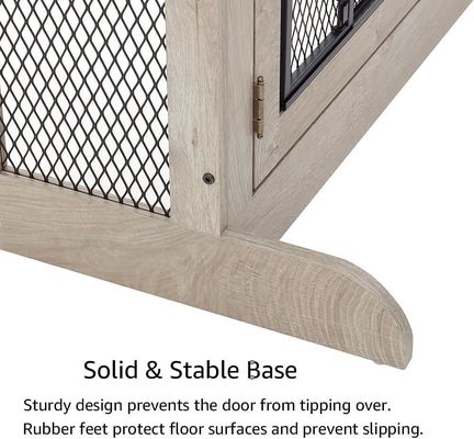 High Quantity Wooden Free Standing Dog Gate with Cat Door Mesh and Customized Logo