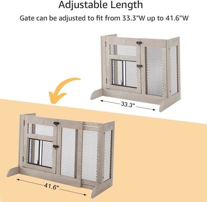 High Quantity Wooden Free Standing Dog Gate with Cat Door Mesh and Customized Logo