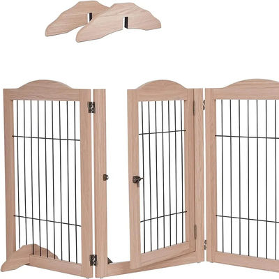 Sustainable Wooden Dog Gate with Walk Through Door High Quantity and Foldable Design
