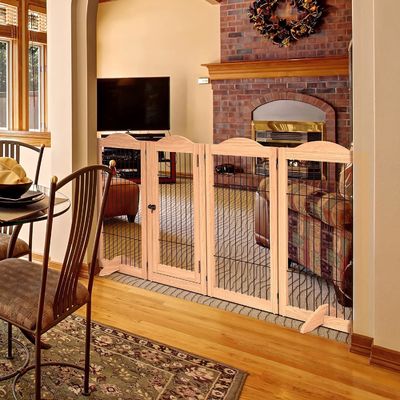 Sustainable Wooden Dog Gate with Walk Through Door High Quantity and Foldable Design