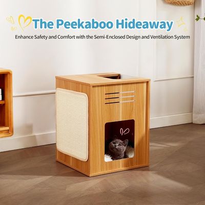Pet Furniture Item Type Large Cat House with Scratch Pad and Adjustable Baffle