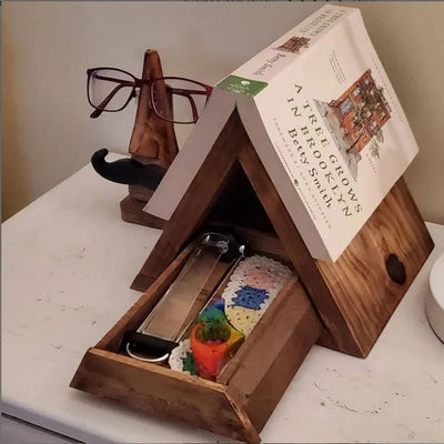 Square Mini Wooden Box Book Holder for Bed Room Wooden Triangle Book Rest Night Stand