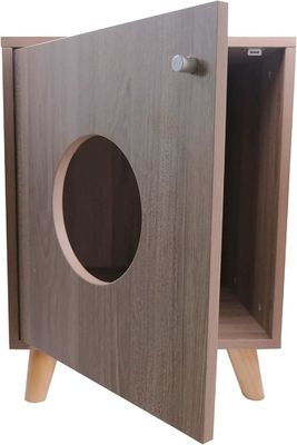 Concealed Cat Litter Box Nightstand Furniture with Custom Button Closure Wood Table