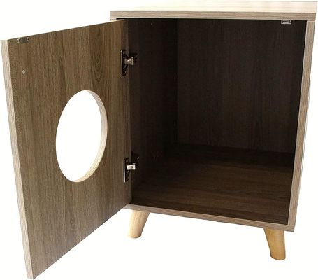 Concealed Cat Litter Box Nightstand Furniture with Custom Button Closure Wood Table