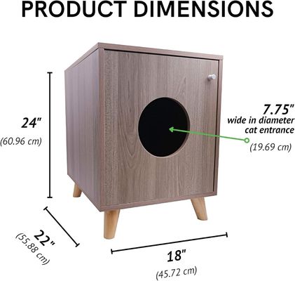Concealed Cat Litter Box Nightstand Furniture with Custom Button Closure Wood Table