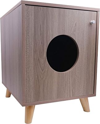 Concealed Cat Litter Box Nightstand Furniture with Custom Button Closure Wood Table