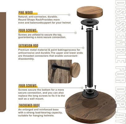 Tabletop Helmet Display Stand with Unfinished Birch Wood Color and Industrial Style
