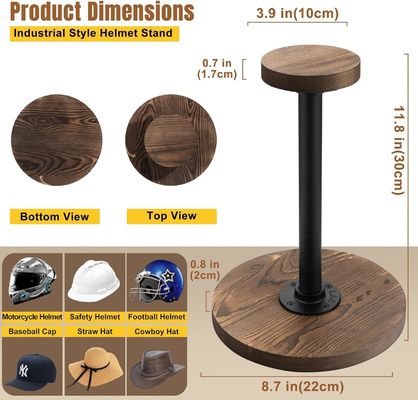 Tabletop Helmet Display Stand with Unfinished Birch Wood Color and Industrial Style