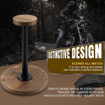 Tabletop Helmet Display Stand with Unfinished Birch Wood Color and Industrial Style