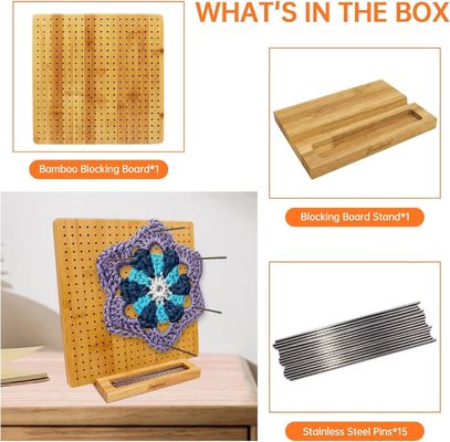 Handcrafted Knitting Blocking Mat Bamboo Board with Pegs Mini Wooden Box Pill Storage