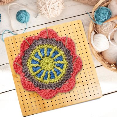 Handcrafted Knitting Blocking Mat Bamboo Board with Pegs Mini Wooden Box Pill Storage