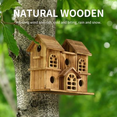 Handmade Wooden Hanging Birdhouse Hamster Nest for Garden Backyard Printing burned