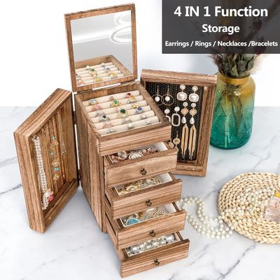Large 5-Layer Jewelry Organizer Box Case for Rings Earrings Necklaces Vintage Style