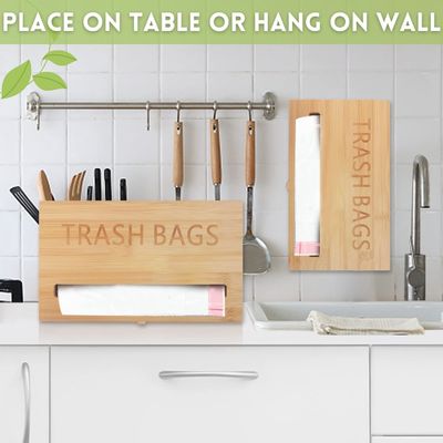 Classification Non-folding Rack Bamboo Bag Dispenser for Trash Bags Wall Mounted